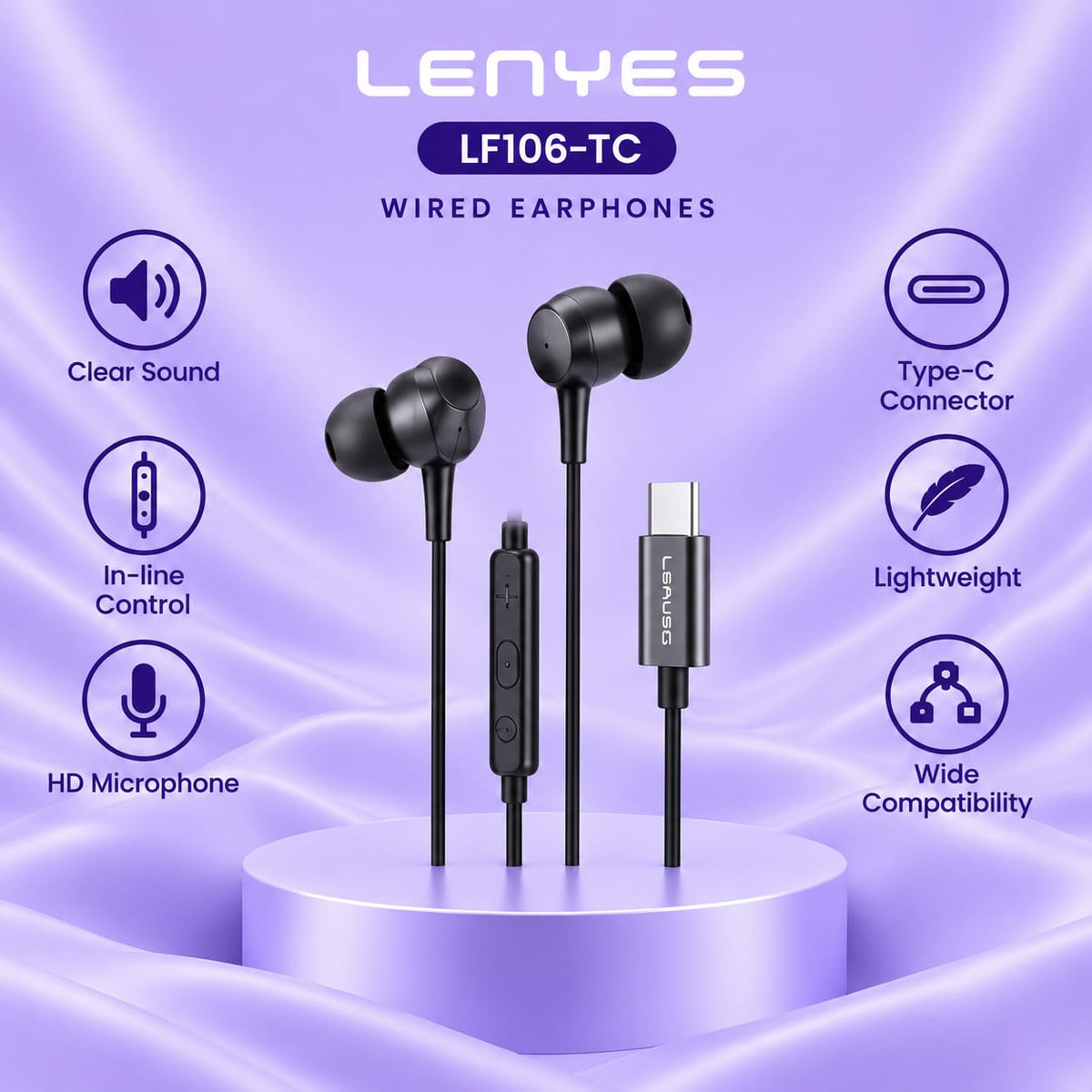 Lenyes LF106-TC Type-C Wired Earphones