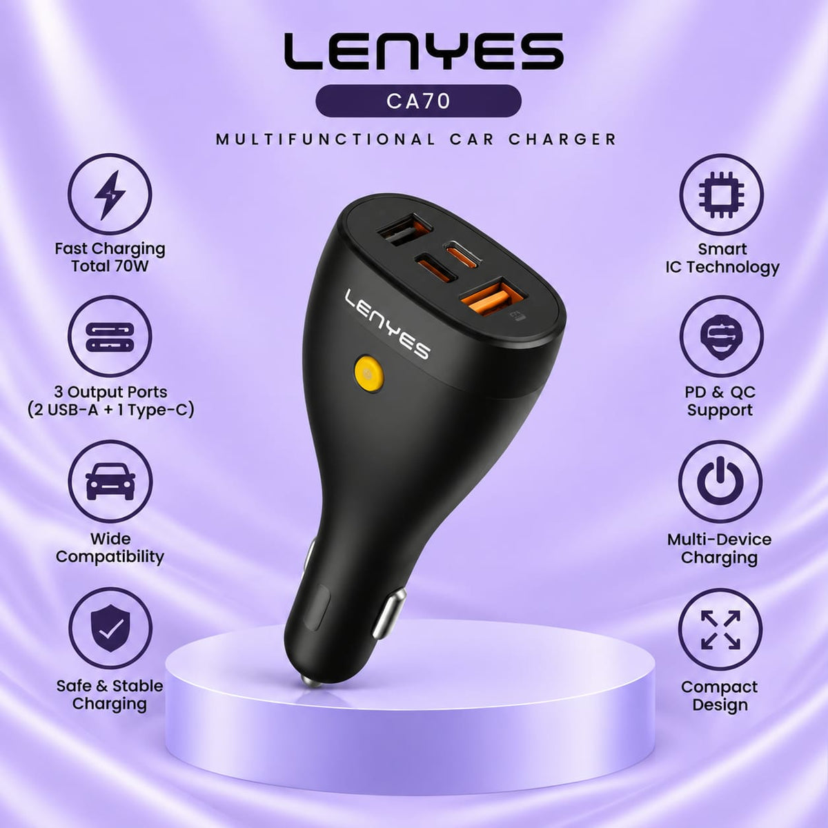 Lenyes CA70 Multifunctional Car Charger